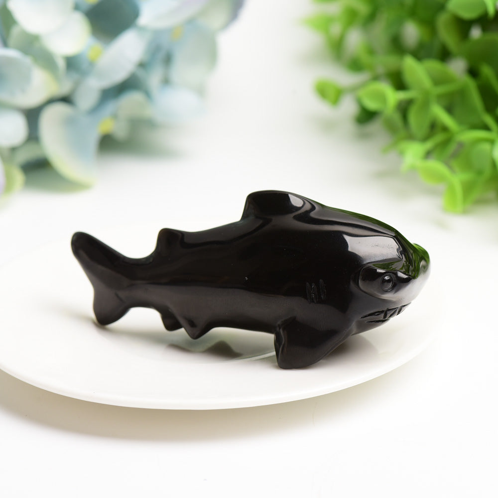 3.8 Inch Black Obsidian Jaw Crystal Figurine for Healing