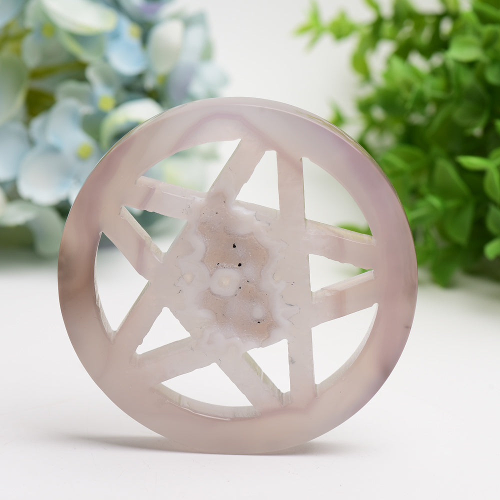 3.8 inch Druzy Agate Pentagram Star Crystal Carving