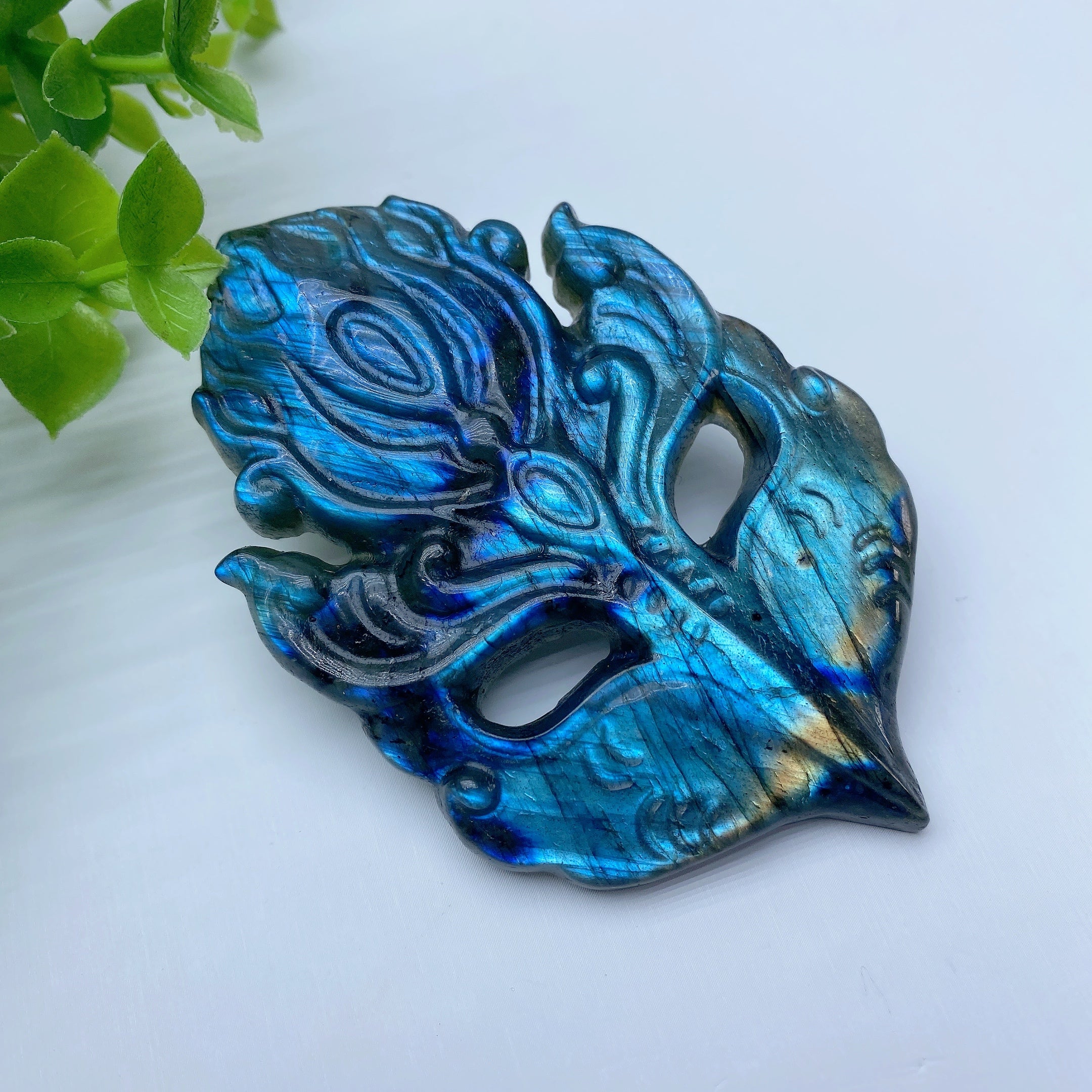 3.8 inch Labradorite Fox Mask Crystal Carving for Healing
