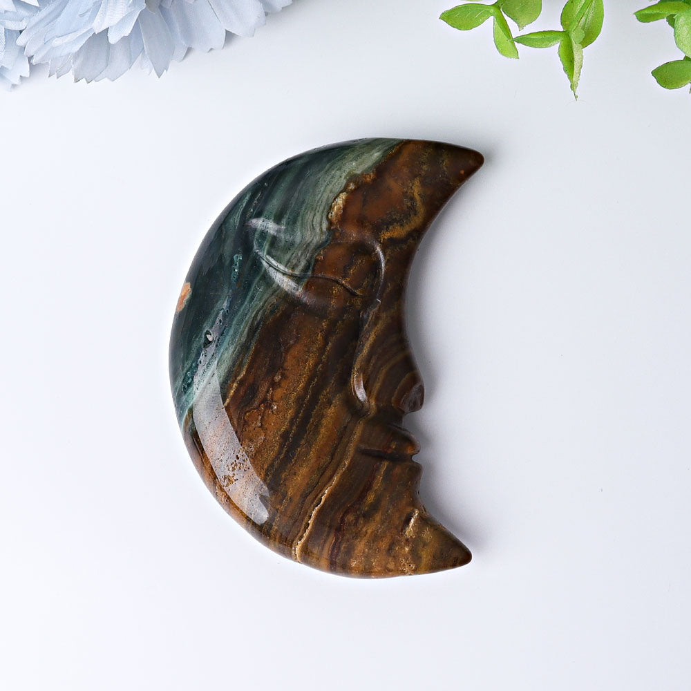 3.8 Inch Ocean Jasper Moon Face Crystal Figurine for Healing