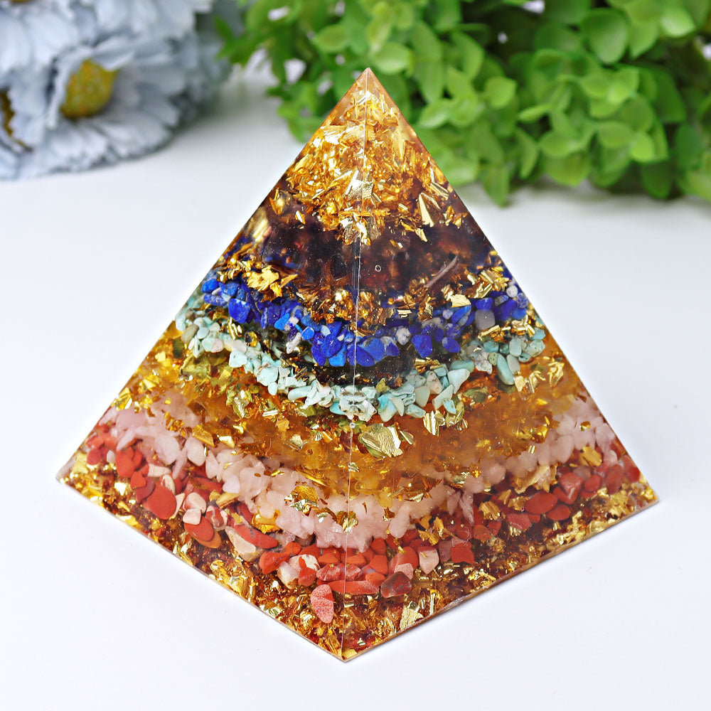 3.8-inch Resin Chakra Crystal Pyramid for Healing Meditation