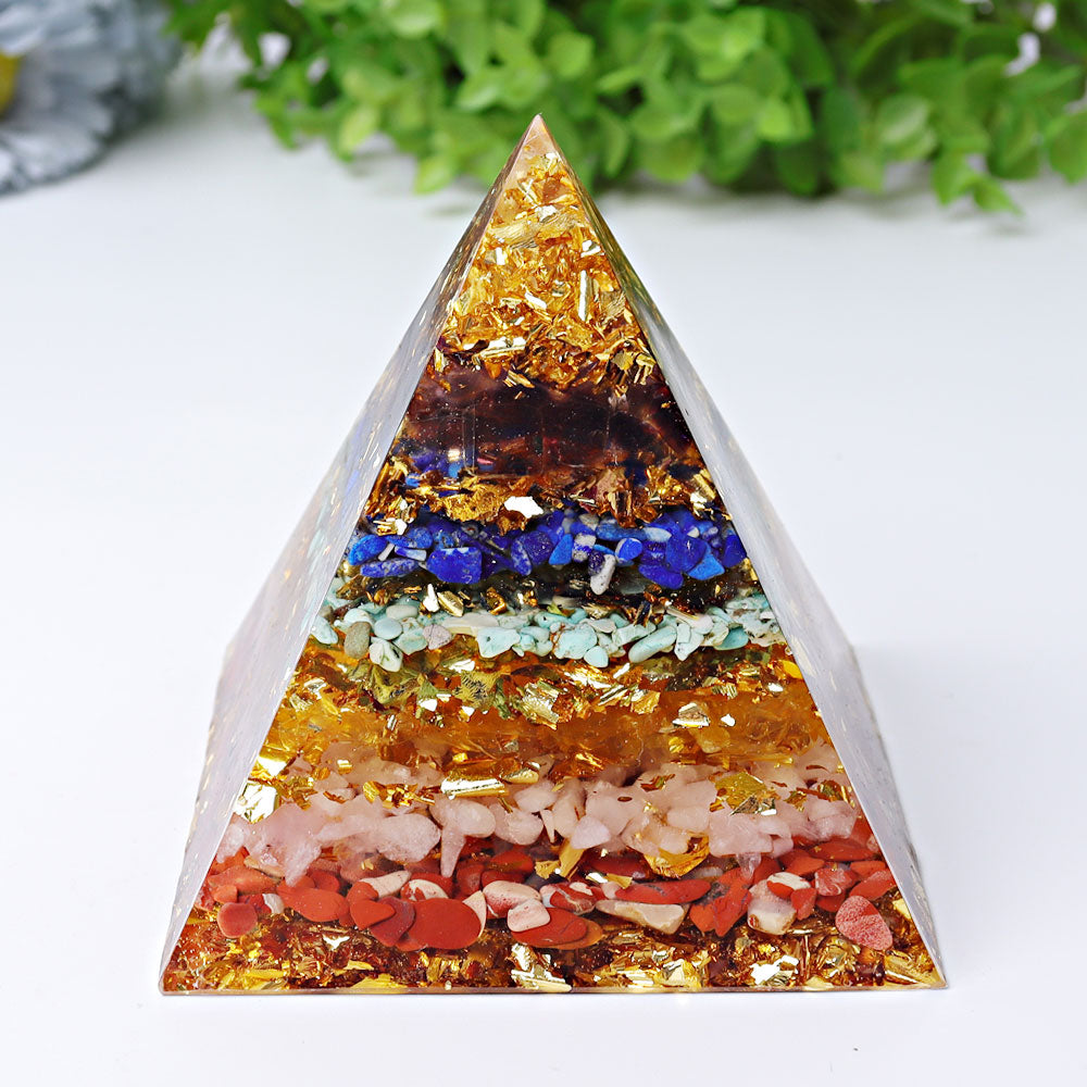 3.8-inch Resin Chakra Crystal Pyramid for Healing Meditation