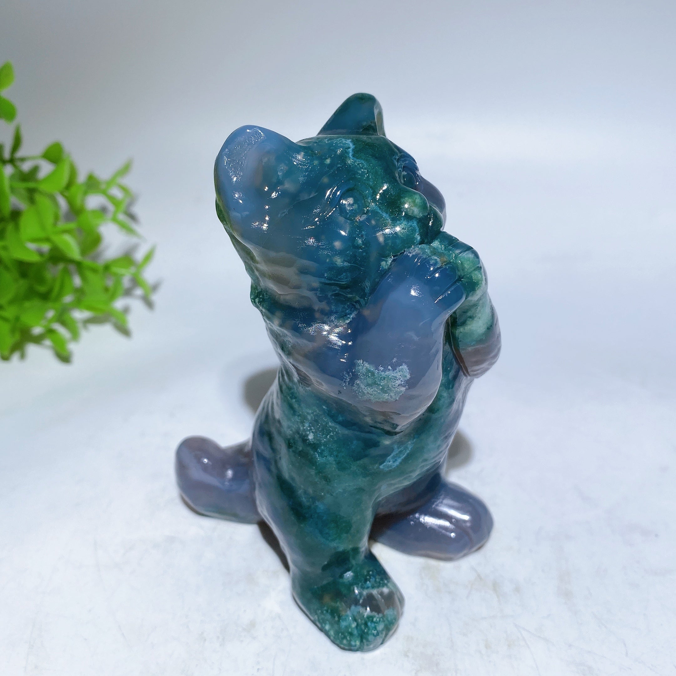 3.8" Moss Agate Dog & 4.5" Cat Crystal Figurines