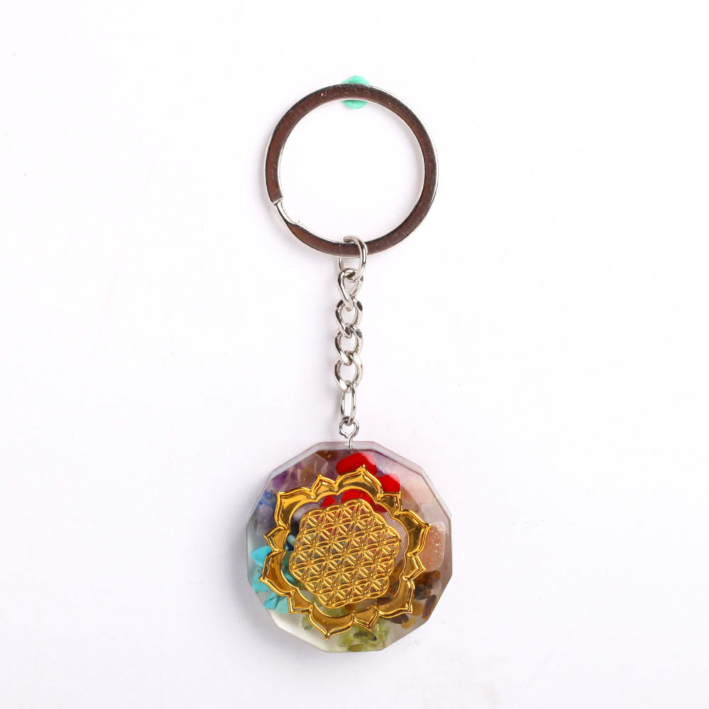 3.8" Resin Infused 7 Chakra Crystal Keychain Decor