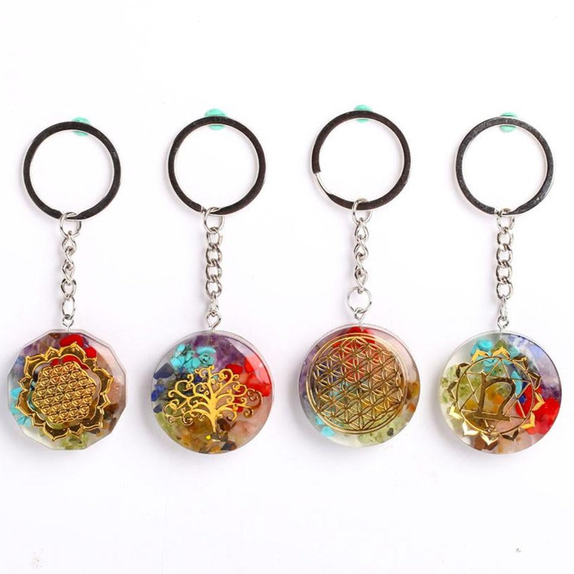 3.8" Resin Infused 7 Chakra Crystal Keychain Decor