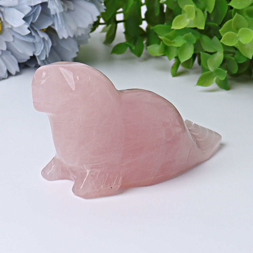 3.8in Rose Quartz Seal Crystal Animal Carving