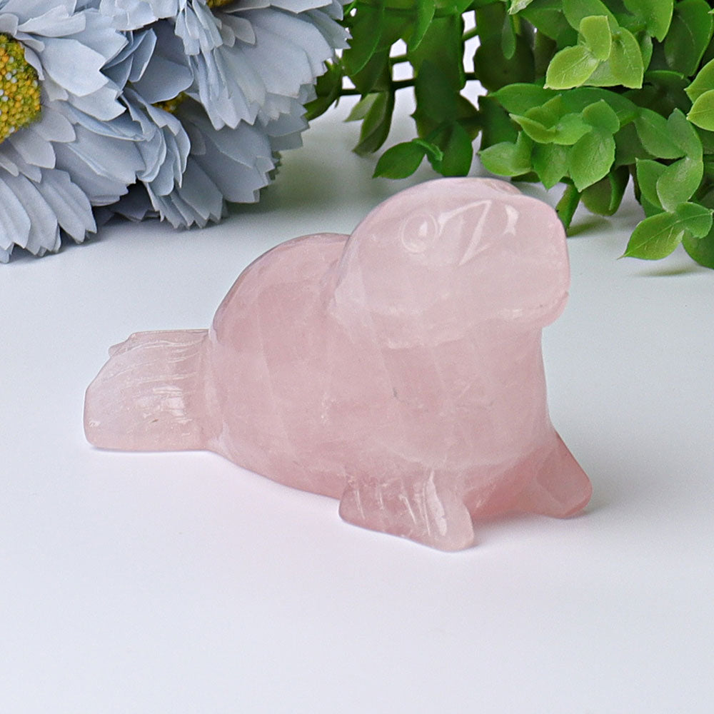 3.8in Rose Quartz Seal Crystal Animal Carving