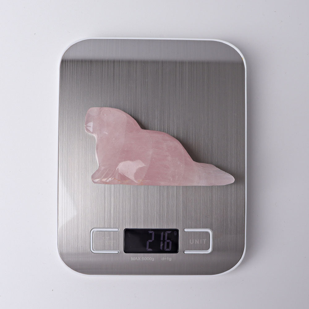 3.8in Rose Quartz Seal Crystal Animal Carving