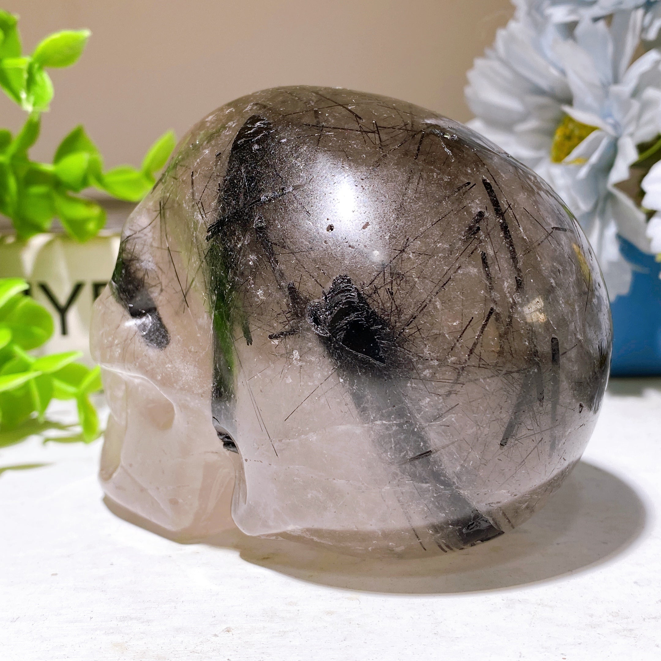 3.9 inch Black Tourmaline Quartz Crystal Skull for Healing