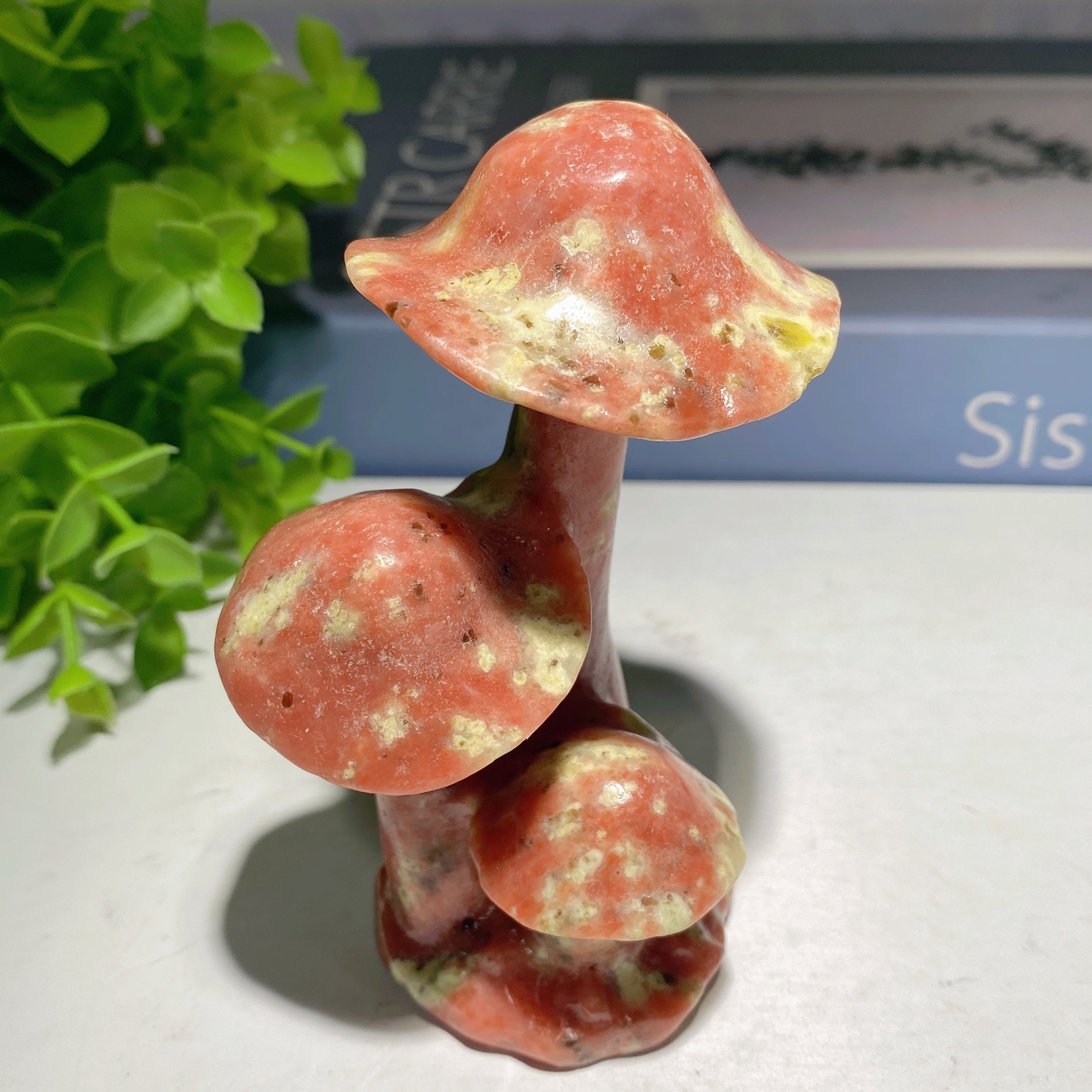 3.9in Jade & Serpentine Mushroom Crystal Figurines for Healing