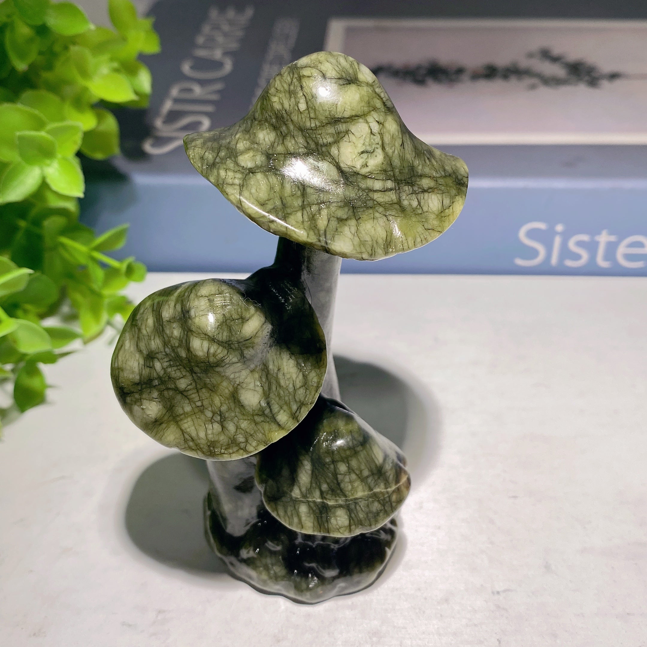 3.9in Jade & Serpentine Mushroom Crystal Figurines for Healing
