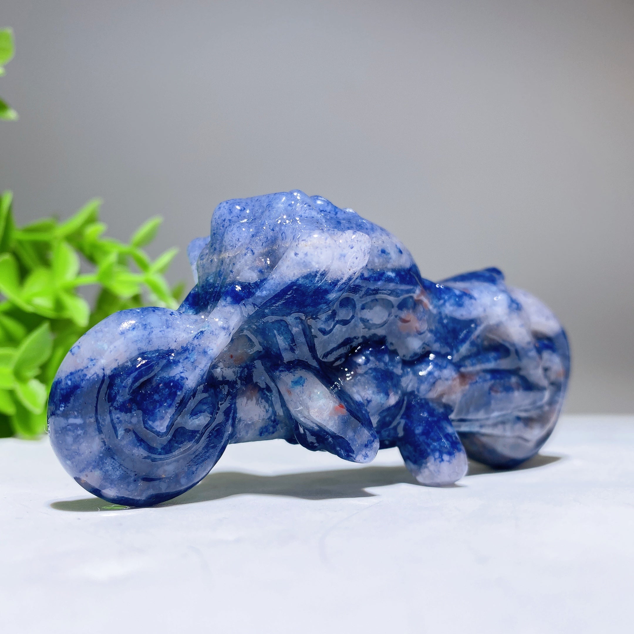 3.9in Pyrite Terahertz Black Obsidian Crystal Motorcycle Figurine