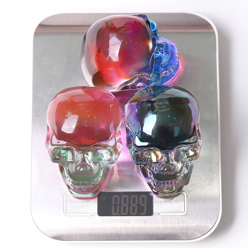 3 inch Aura Glass Skull Angel Crystal Carving