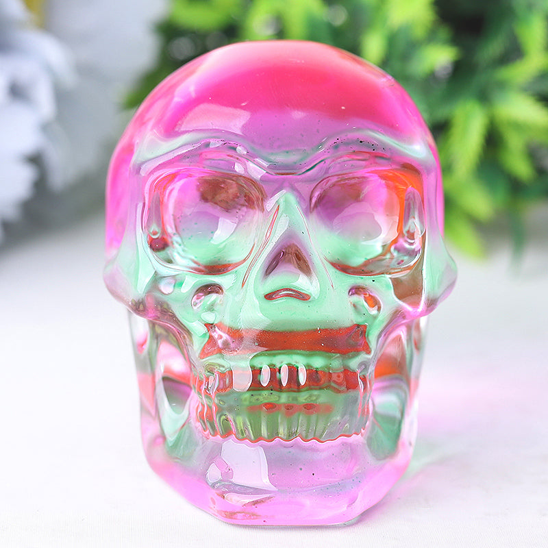 3 inch Aura Glass Skull Angel Crystal Carving