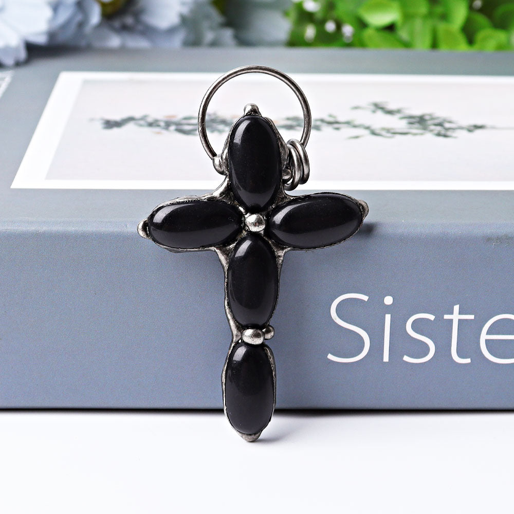 3 inch Black Obsidian Cross Pendant for Protection