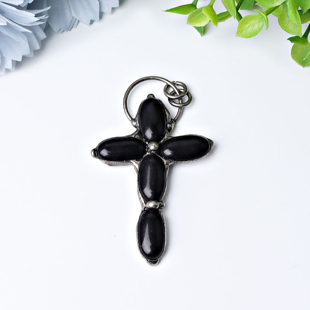 3 inch Black Obsidian Cross Pendant for Protection
