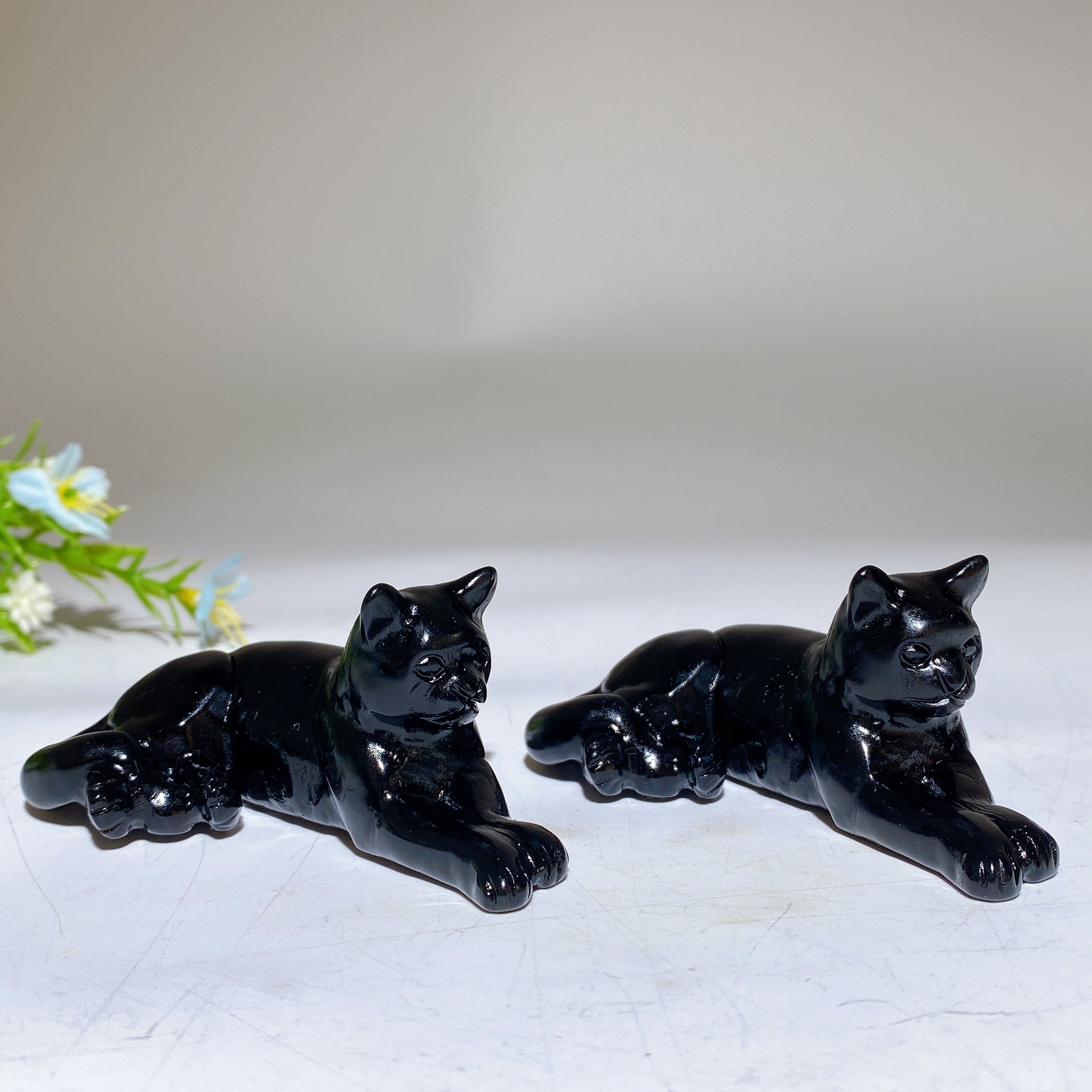3 inch Black Obsidian Crystal Cat Carving for Healing
