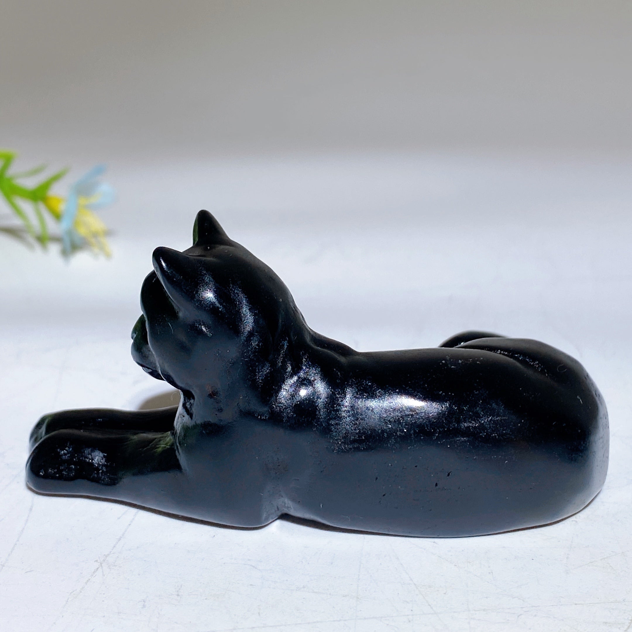 3 inch Black Obsidian Crystal Cat Carving for Healing