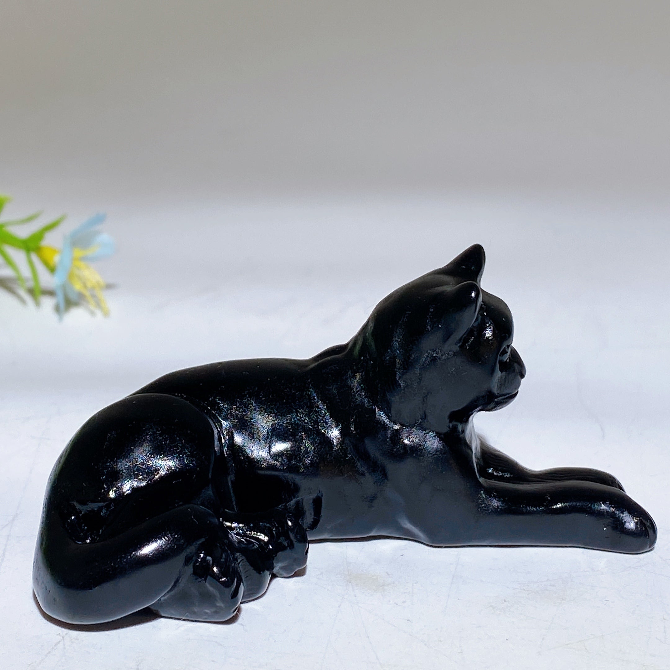 3 inch Black Obsidian Crystal Cat Carving for Healing