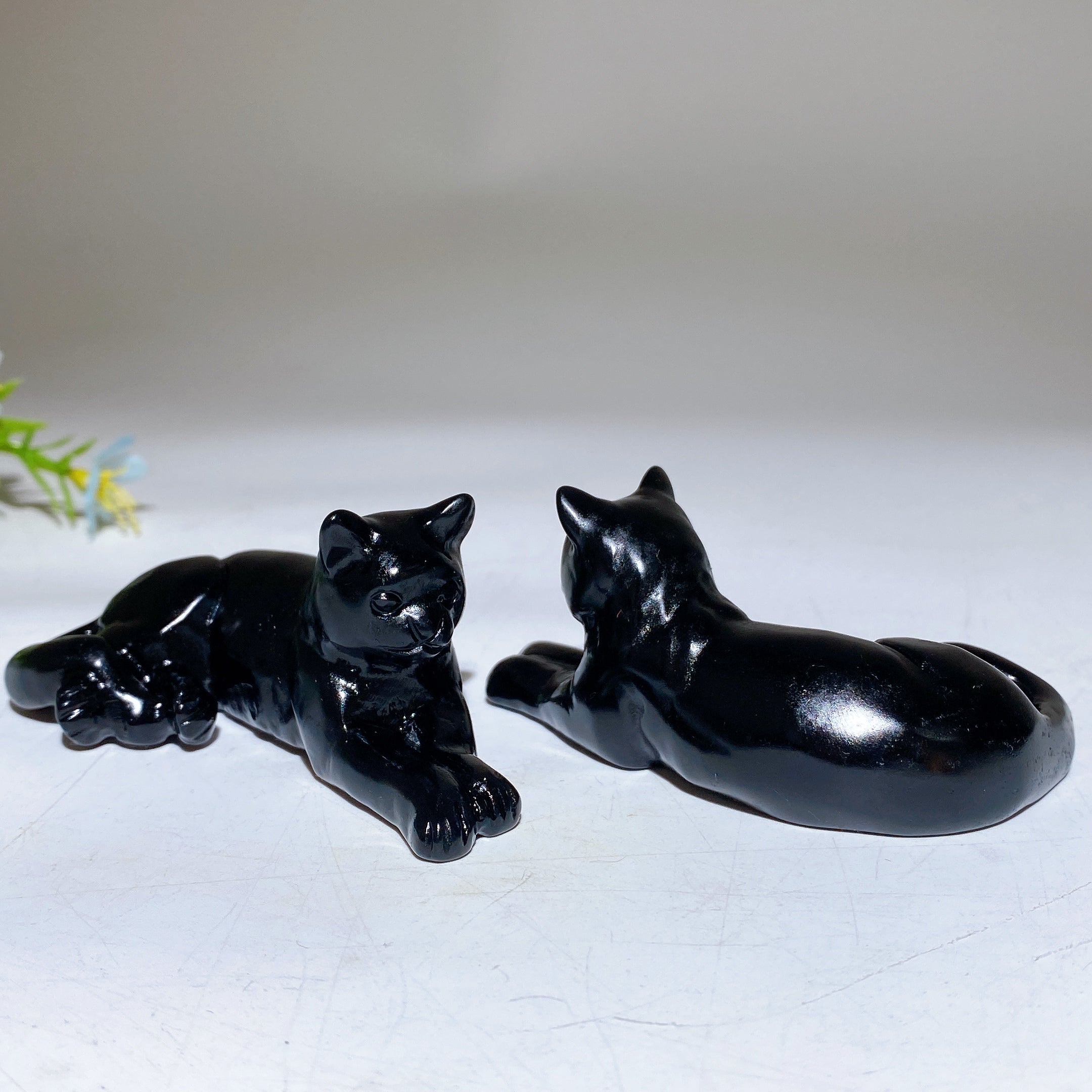 3 inch Black Obsidian Crystal Cat Carving for Healing