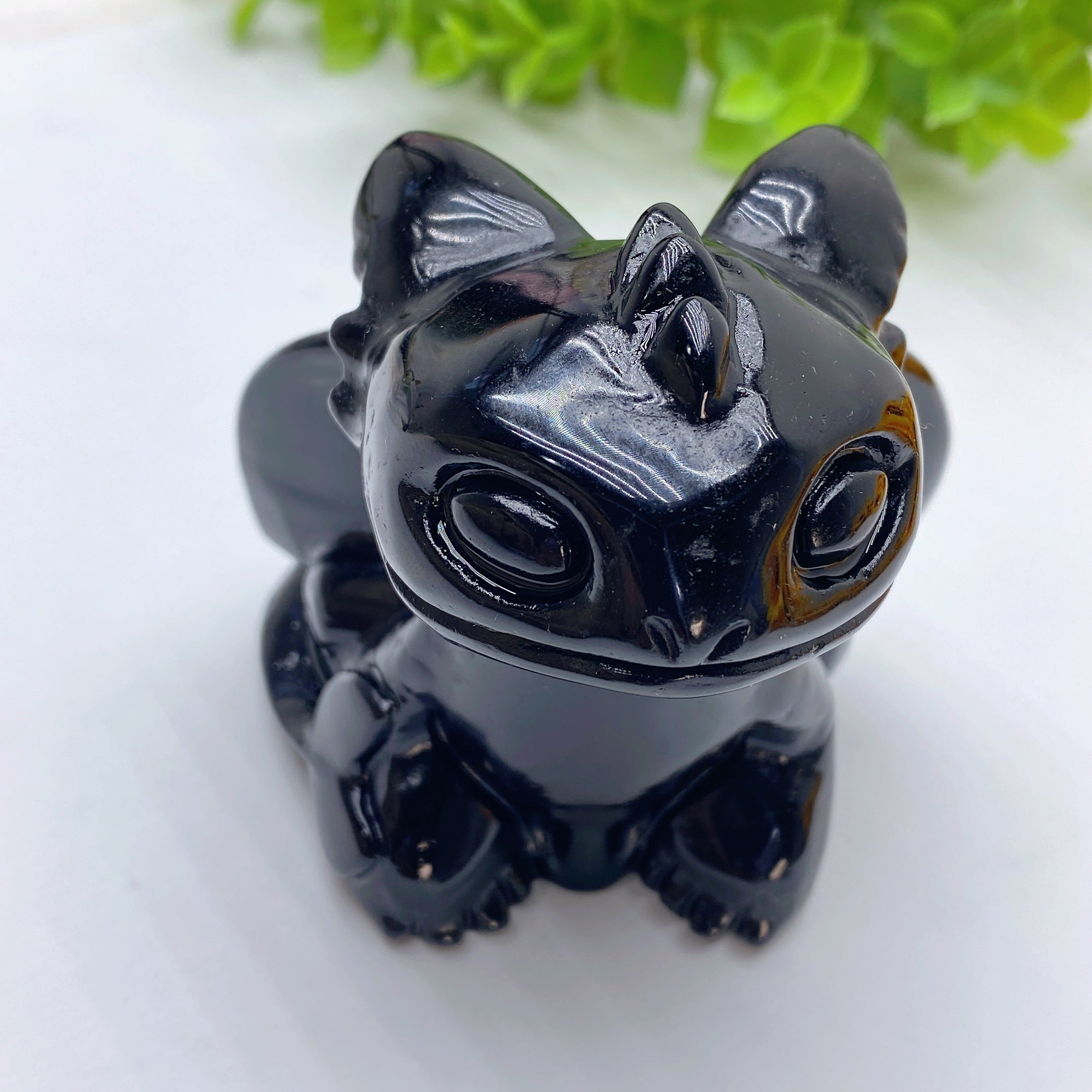 3-inch Black Obsidian Crystal Dragon Carving Figurine