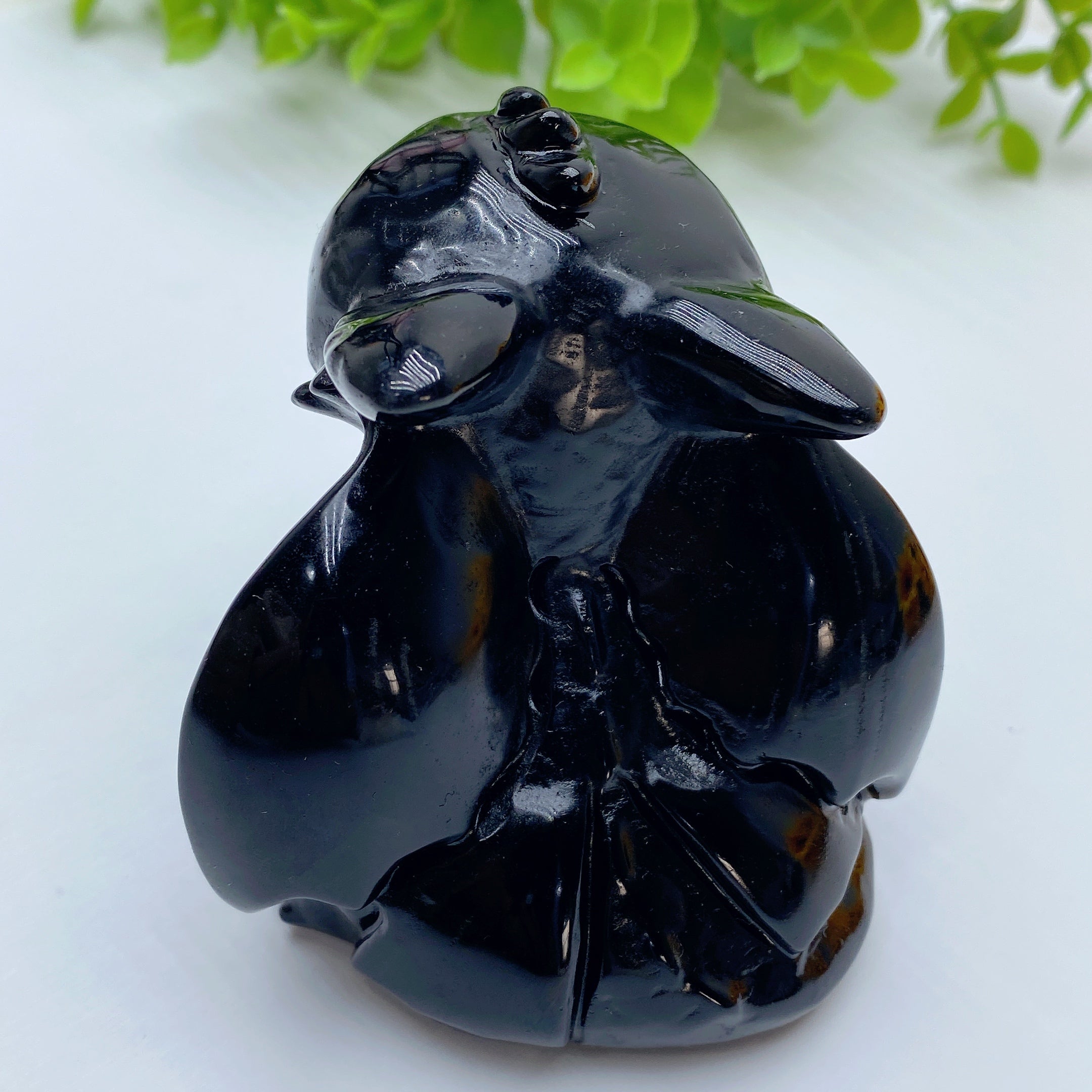 3-inch Black Obsidian Crystal Dragon Carving Figurine