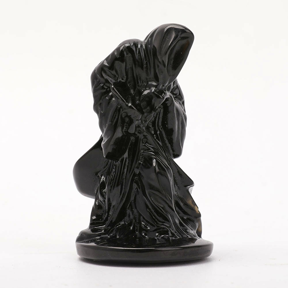 3 Inch Black Obsidian Wizard Figurine Carving