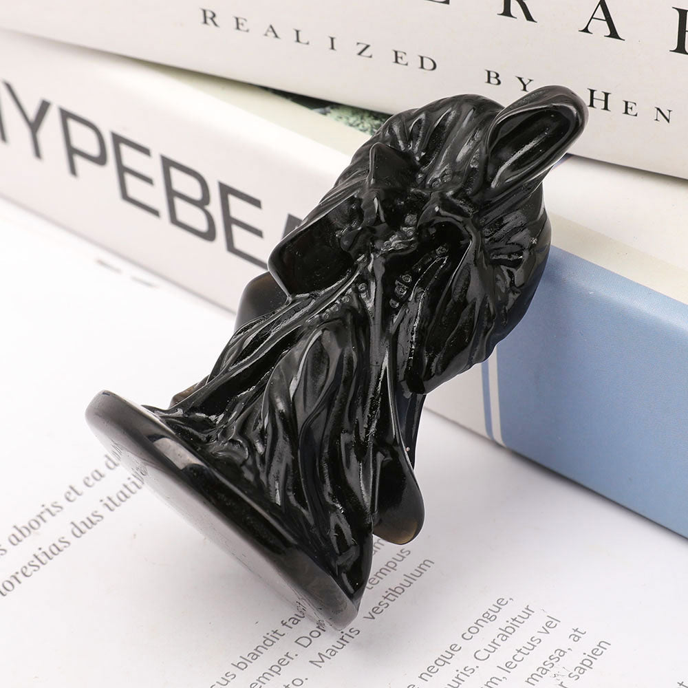 3 Inch Black Obsidian Wizard Figurine Carving