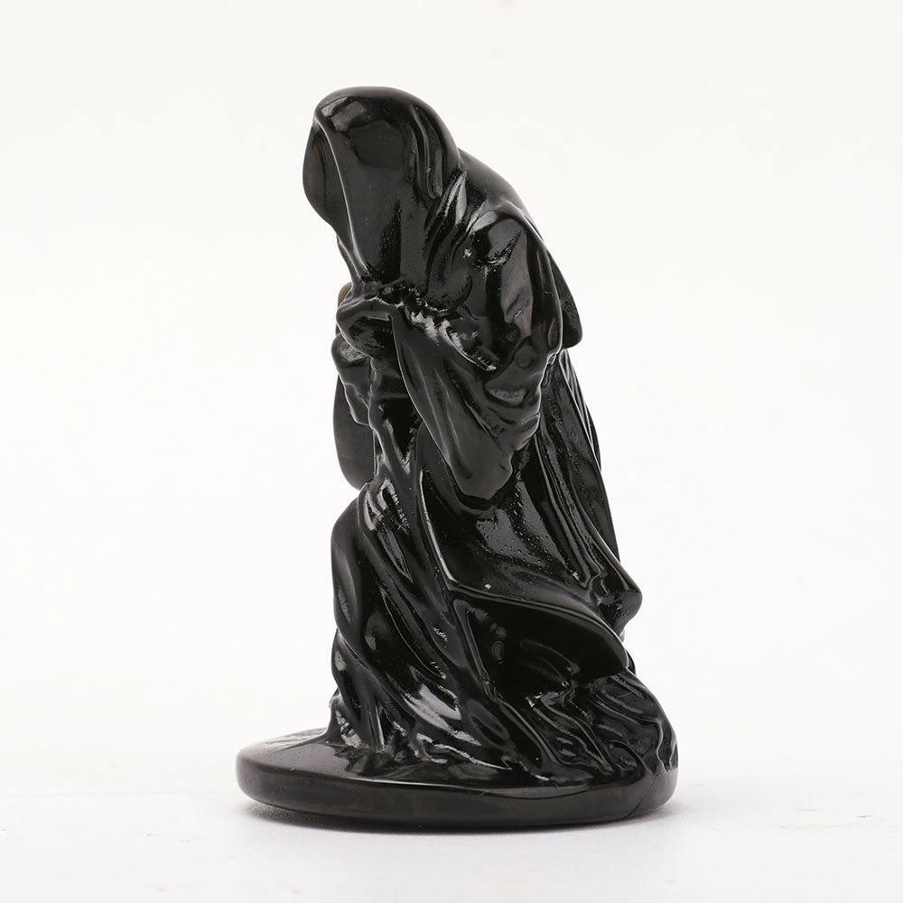 3 Inch Black Obsidian Wizard Figurine Carving