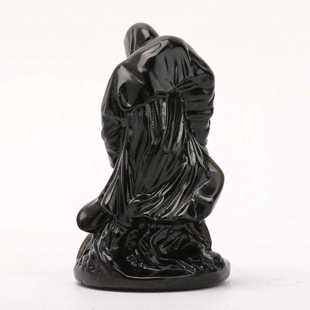 3 Inch Black Obsidian Wizard Figurine Carving