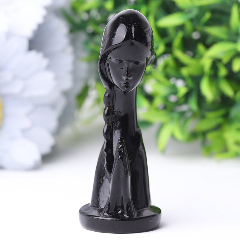 3-inch Black Obsidian Woman Prayer Crystal Figurine