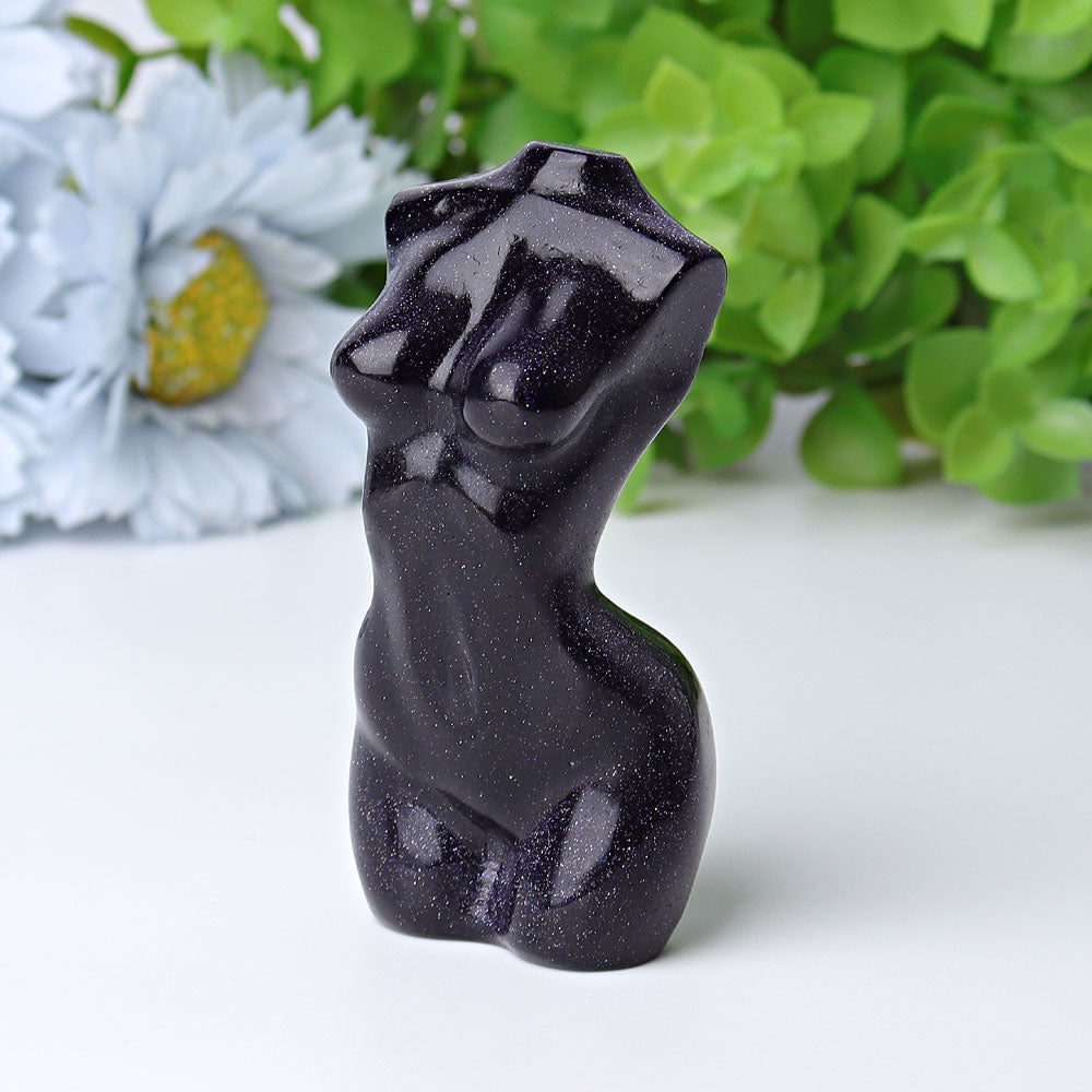3-Inch Blue Sandstone Crystal Figurine Body Carving