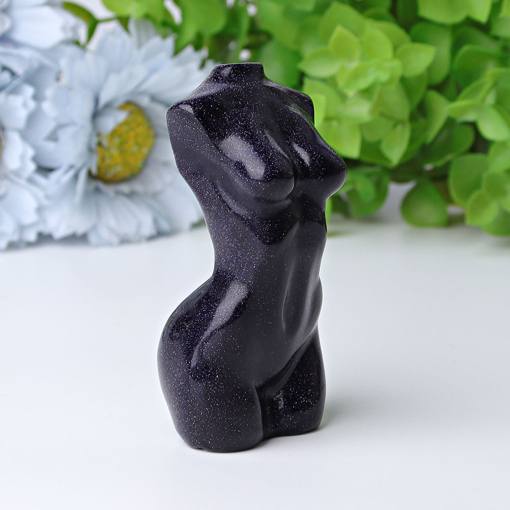 3-Inch Blue Sandstone Crystal Figurine Body Carving