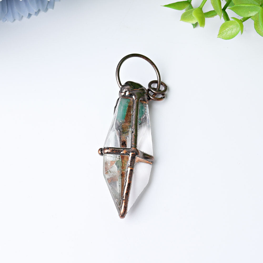 3 inch Clear Quartz and Amazonite Crystal Pendant