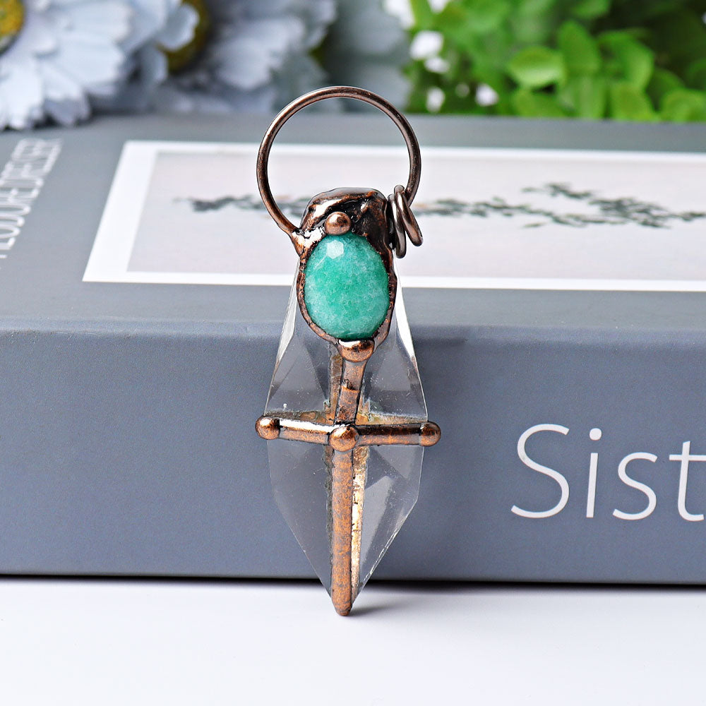3 inch Clear Quartz and Amazonite Crystal Pendant