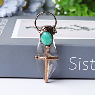 3 inch Clear Quartz and Amazonite Crystal Pendant