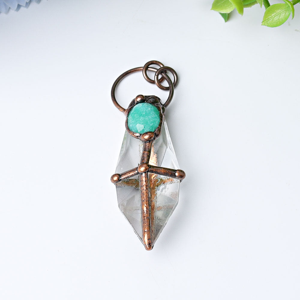 3 inch Clear Quartz and Amazonite Crystal Pendant