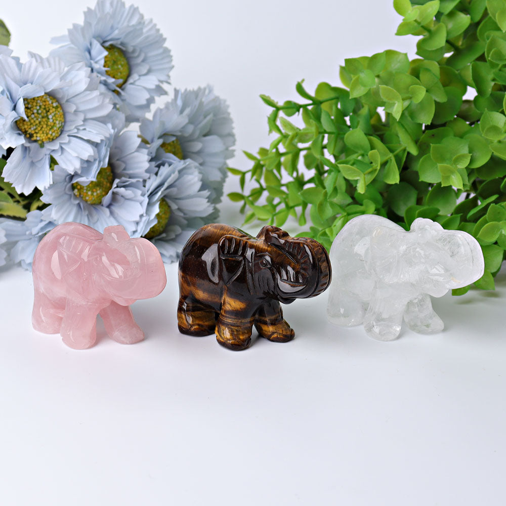 3 Inch Crystal Elephant Carvings for Healing & Wisdom