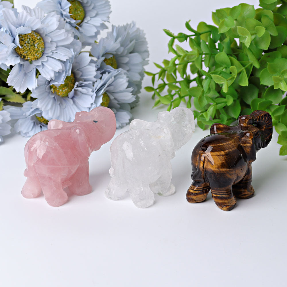 3 Inch Crystal Elephant Carvings for Healing & Wisdom