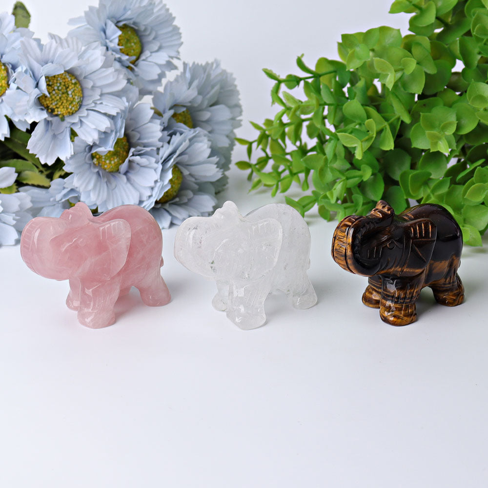 3 Inch Crystal Elephant Carvings for Healing & Wisdom