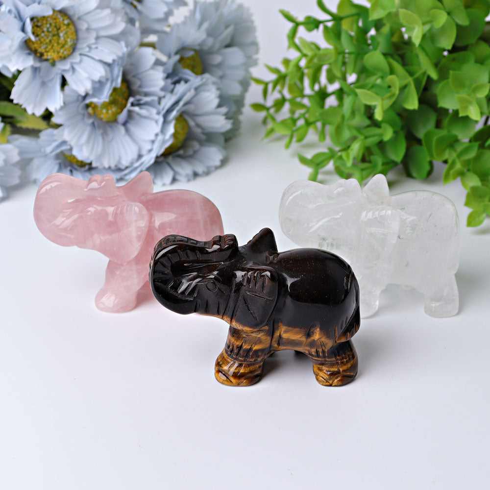 3 Inch Crystal Elephant Carvings for Healing & Wisdom