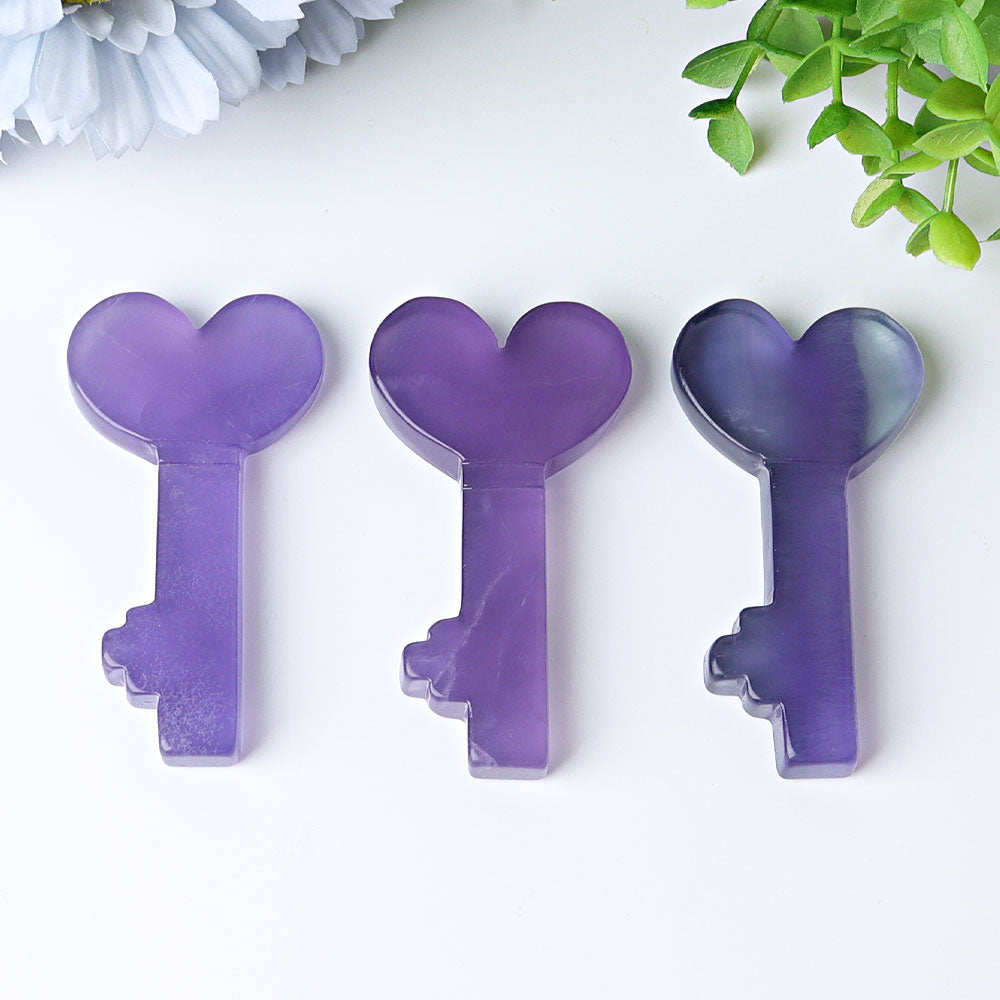 3-Inch Fluorite Heart Key Crystal Carving