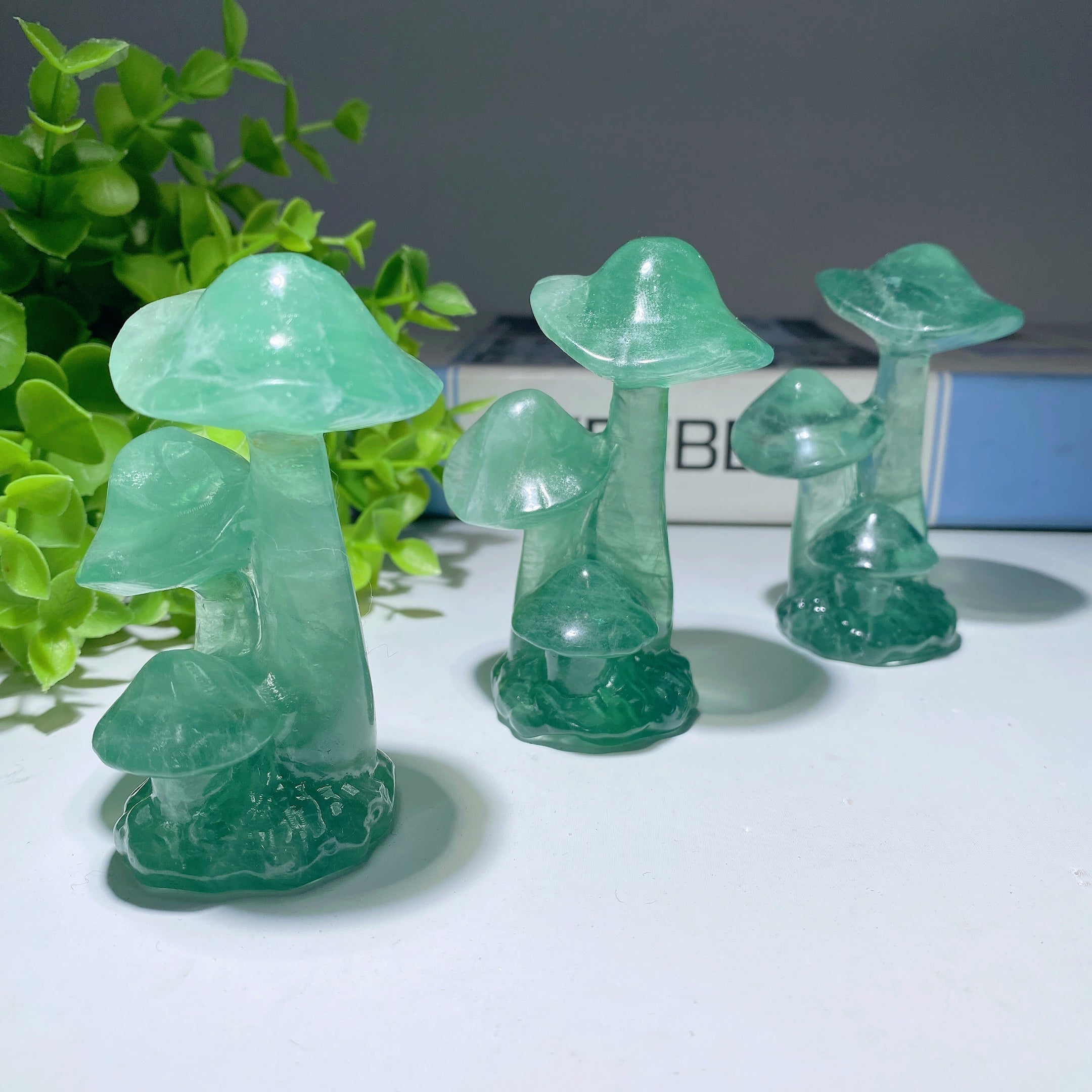 3-Inch Green Fluorite Crystal Mushroom Figurine Healing Sculpture