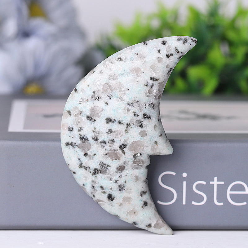 3-Inch Kiwi Jasper Moon Crystal Figurine Carving