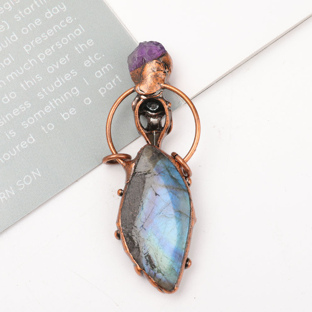 3 Inch Labradorite Amethyst Pendant for Spiritual Healing