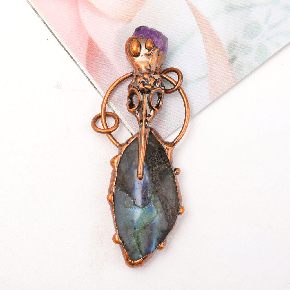 3 Inch Labradorite Amethyst Pendant for Spiritual Healing