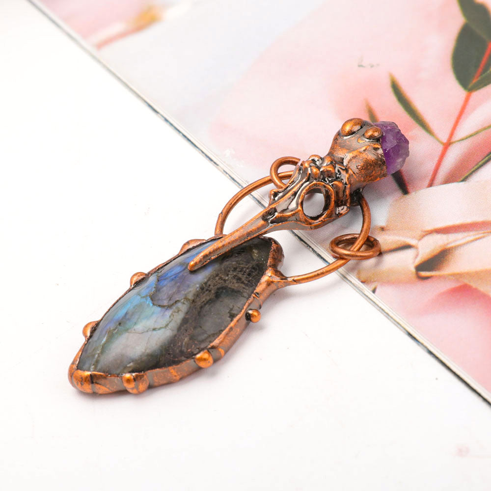 3 Inch Labradorite Amethyst Pendant for Spiritual Healing