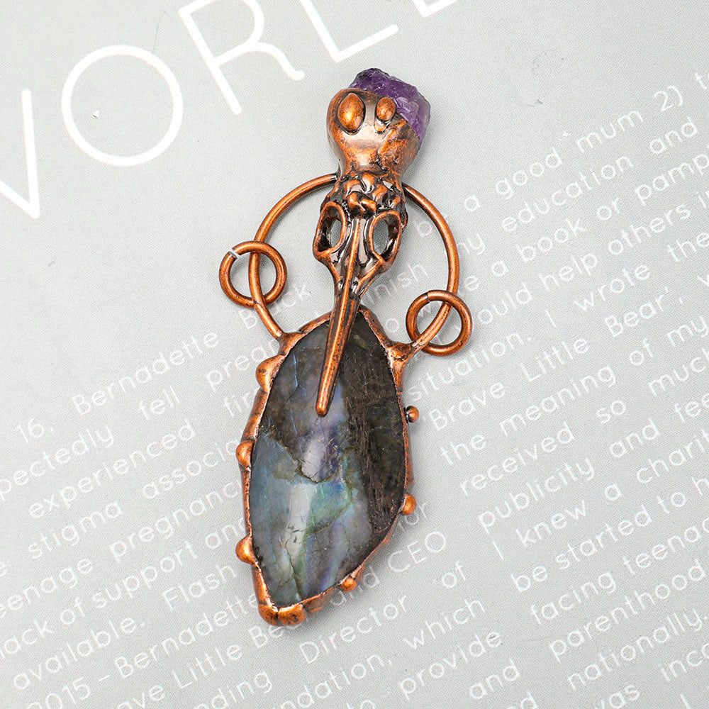 3 Inch Labradorite Amethyst Pendant for Spiritual Healing
