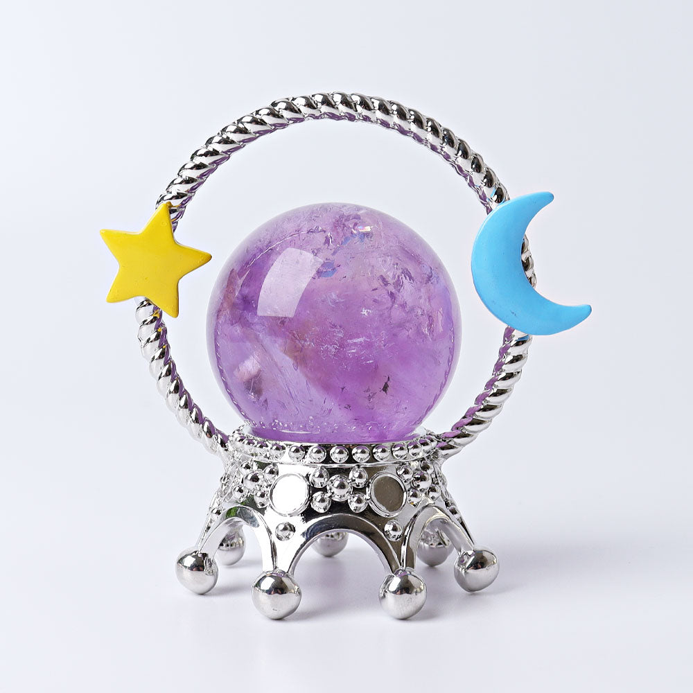 3-Inch Metal Crown Crystal Sphere Stand | Crystal Decor