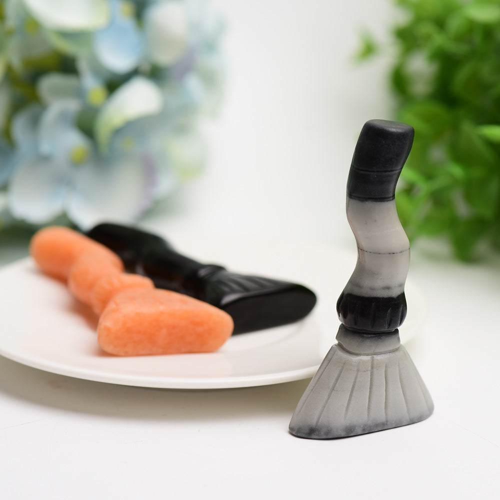 3-Inch Mixed Crystal Broom Carving Figurine